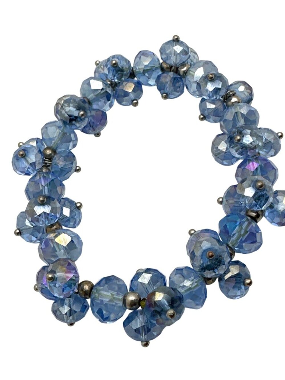 Spring Blue Beaded Bracelet Stretch Faceted AB Glass Shimmer Retro Formal